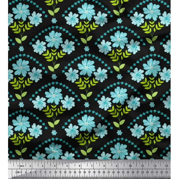 Soimoi Cotton Duck Fabric Leaves,Floral & Scale Geometric Print Fabric by Yard 42 Inch Wide