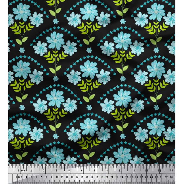 Soimoi Rayon Crepe Fabric Leaves,Floral & Scale Geometric Printed Craft Fabric by the Yard 46 Inch Wide