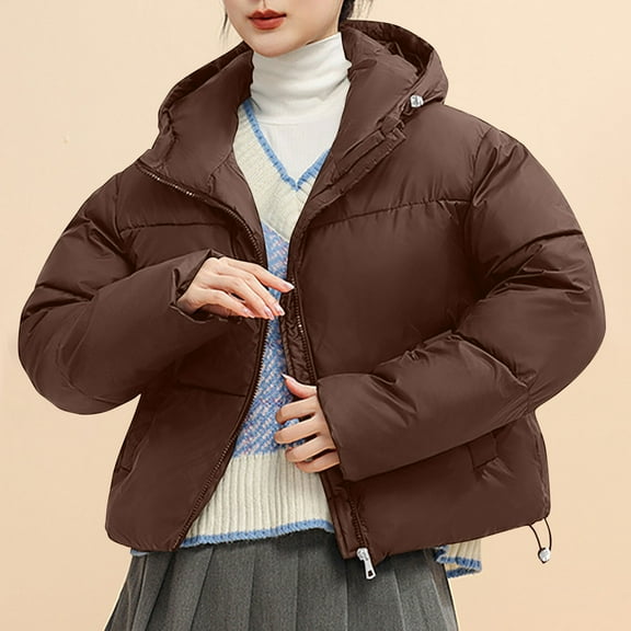 Black*Friday Sale ChaoHeng Winter Puffer Coats for Women Clearance Women's Solid Color Parka Cotton Jacket,Waterproof Windproof Outdoor Hooded Fleece Lined Long Sleeve Coat
