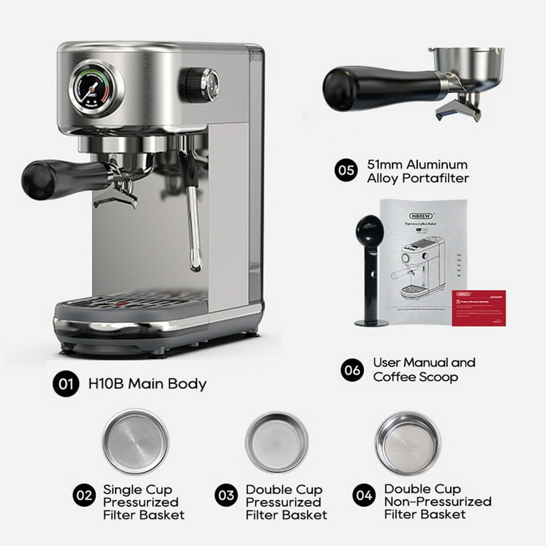 HiBREW 20 Bar Semi Automatic Espresso Machine for Home, Stainless