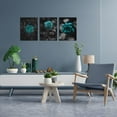 thumbnail image 6 of LyeArtork 3 Pieces Teal Rose Canvas Wall Art Romantic Aqua Flower Canvas Prints Pictures Black Painting Artwork Wall Decor for Living Room Bedroom Bathroom Office 12x16inchx3pcs, 6 of 6