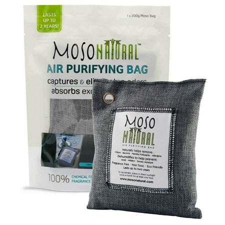 MOSO NATURAL Air Purifying Bag. Bamboo Charcoal Air Freshener, Deodorizer, Odor Eliminator, Odor Absorber For Cars and Closets. 200g Charcoal (Best Air Purifying Plants Nasa)