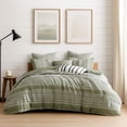 thumbnail image 6 of Benjara Meo 5pc Queen Size Comforter Set- Green Textured Woven Jacquard Stripe, 6 of 6