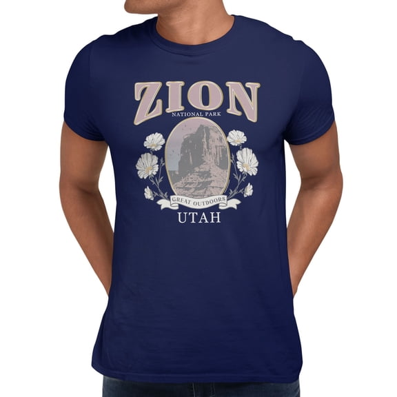 National Park Foundation Zion Utah Great Outdoors Men's T Shirt (Navy, S-XXXL)