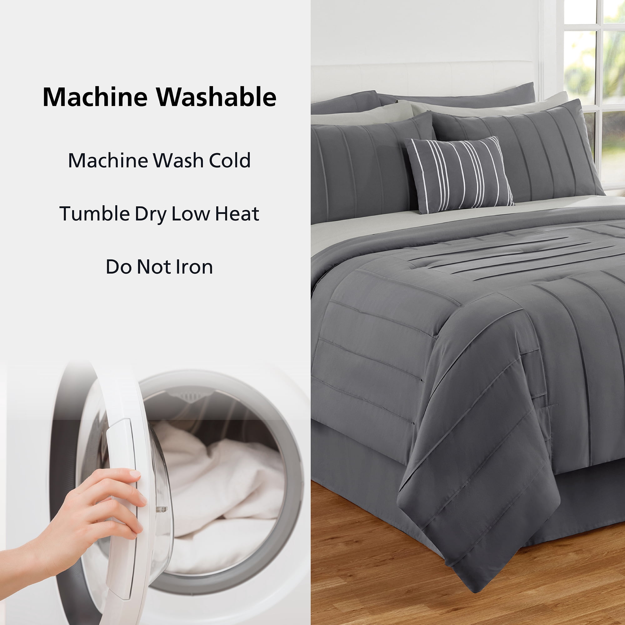 Mainstays All in One Reversible Comforter and Sheet set- 11 Piece, Full, Grey Texture