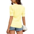 thumbnail image 2 of V-neck Short Sleeve Sweater Womens Crew Neck Pullover Tops Ribbed Knit Sweater Blouse Puff, 2 of 3