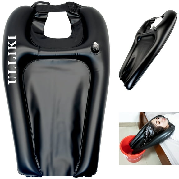 ULLIKI Portable Hair Washing Tray, Inflatable Shampoo Bowl for Bedside and in Bed, Lightweight PVC Hair Washing Sink, Black Shampoo Basin at Home for Elderly, Disabled, Pregnant, Injured, Bedridden