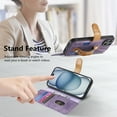 thumbnail image 6 of for iPhone 15 PU Leather + TPU Wallet Case, Card Slots Wristband Kickstand RFID Blocking Anti Peeping Magnetic Clasp Full Body Protection Phone Cover for iPhone 15, Purple, 6 of 8