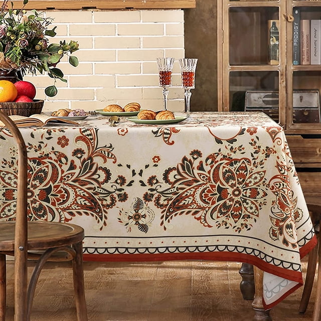 Paisley Tablecloths,Figured Brown Paisley Tablecloth Rectangle 60 x 120,Wrinkle Resistant and Washable Bohemian Tablecloth,Perfect for Kitchen Dinner,Party,Family Gathering,Festive Dinner