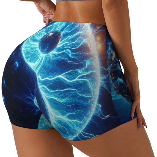 Balery Blue Yin And Yang Pantalones cortos de entrenamiento estampados para mujer, sin costuras, ajustados, para gimnasio, yoga, correr, deportes, ejercicio activo, fitness.-Medium