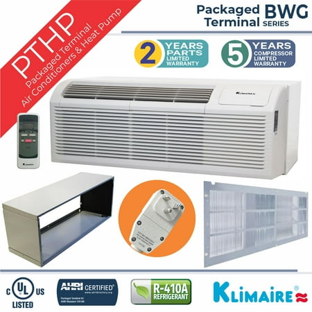 

KLIMAIRE PTAC 12 000 BTU PTHP/Heat Pump with Wall Sleeve Grille Remote Control & 3.5 kW Electric Heater - 208-230V
