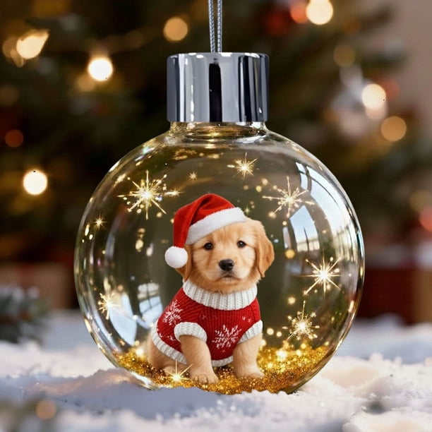 Bola Decorativa Adorno navideño de cristal con forma de perro en la nieve, ideal para decorar el árbol de Navidad (1 unidad). Rkxzt