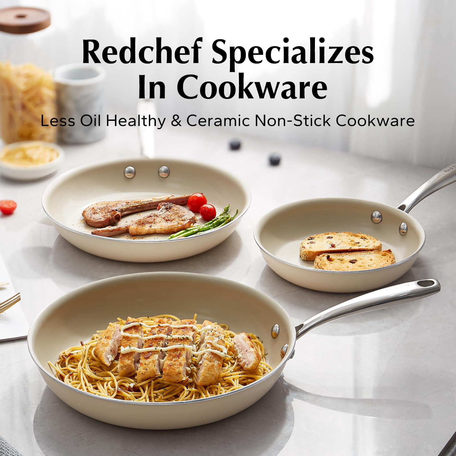 Redchef Nonstick Frying Pans Set Pans for Cooking Ceramic Frying Pan Set  with Stay Cool Handle