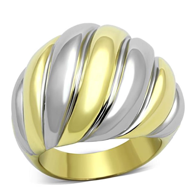 Alamode TK1219-7 Bague en Acier Inoxydable Bicolore IP Or pour Femmes Sans Pierre - Taille 7
