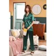 thumbnail image 3 of Fashion Color Block Pajamas Sets Lapel Tops Loose Trousers Simple Household Clothes, 3 of 4
