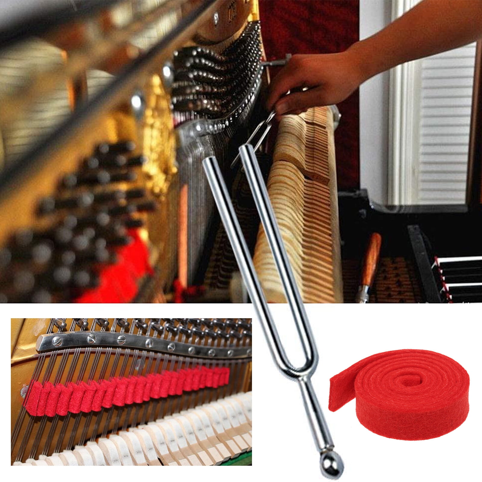 16pcs Piano Tuning Kit Professional Tuning Tools Set Tuning Wrench Long Handle Tuning Wrench Rubber Mutes Screwdriver Tweezers Hammer Temperament Felt Strip Fork for Piano Tuner with Bag