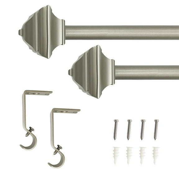 5/8" Drapery Single Curtain Rod Set with Decorative Square finials_Silver Silver - 28"-48"
