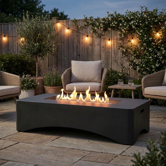 56" Propane Fire Pit Table, Rectangular Outdoor Gas Fire Pit 50, 000 BTU, Modern Minimalist Fire Table for Patio Backyard Deck, Concrete Firepit with Waterproof Cover, Lava Rocks Tank