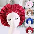 thumbnail image 3 of VEAREAR Women Bonnet Cap Solid Color Faux Pearls Rhinestone Elastic Band Bouffant Hat for Hair Salon, 3 of 6