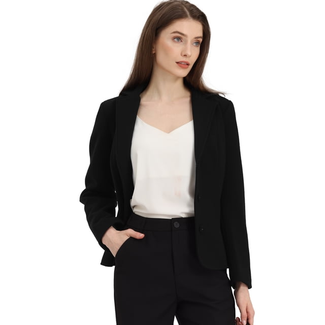 Blazer corto de oficina para mujer Blazer corto de trabajo de manga larga con solapa con muescas Negro XS