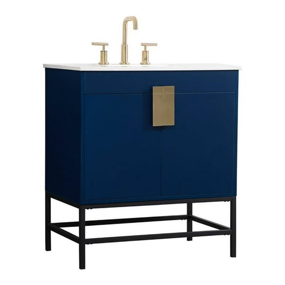 Elegant Decor Eugene 30" Aluminum MDF Single Bathroom Vanity in Blue
