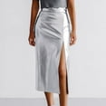 thumbnail image 3 of Daolelai Women's Silver Shiny Leather High Waist Slit Skirt, 3 of 9