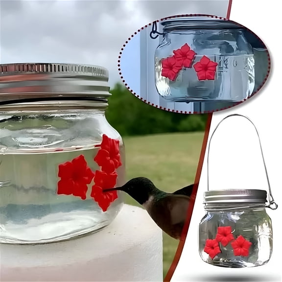 ACDANC Mason Jar Hummingbird Feeder, Hanging Mason Jar Feeder with Three Ports