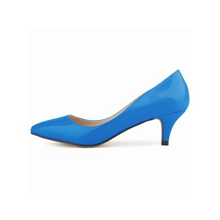 

Sanviglor Ladies Heels Pump Pointy Toe Wedding Dress Shoe Leopard Pumps Bridal Classic Lightweight Patent Leather Shoes Fashion Mid Heel Heeled Sandals Dark Blue 7