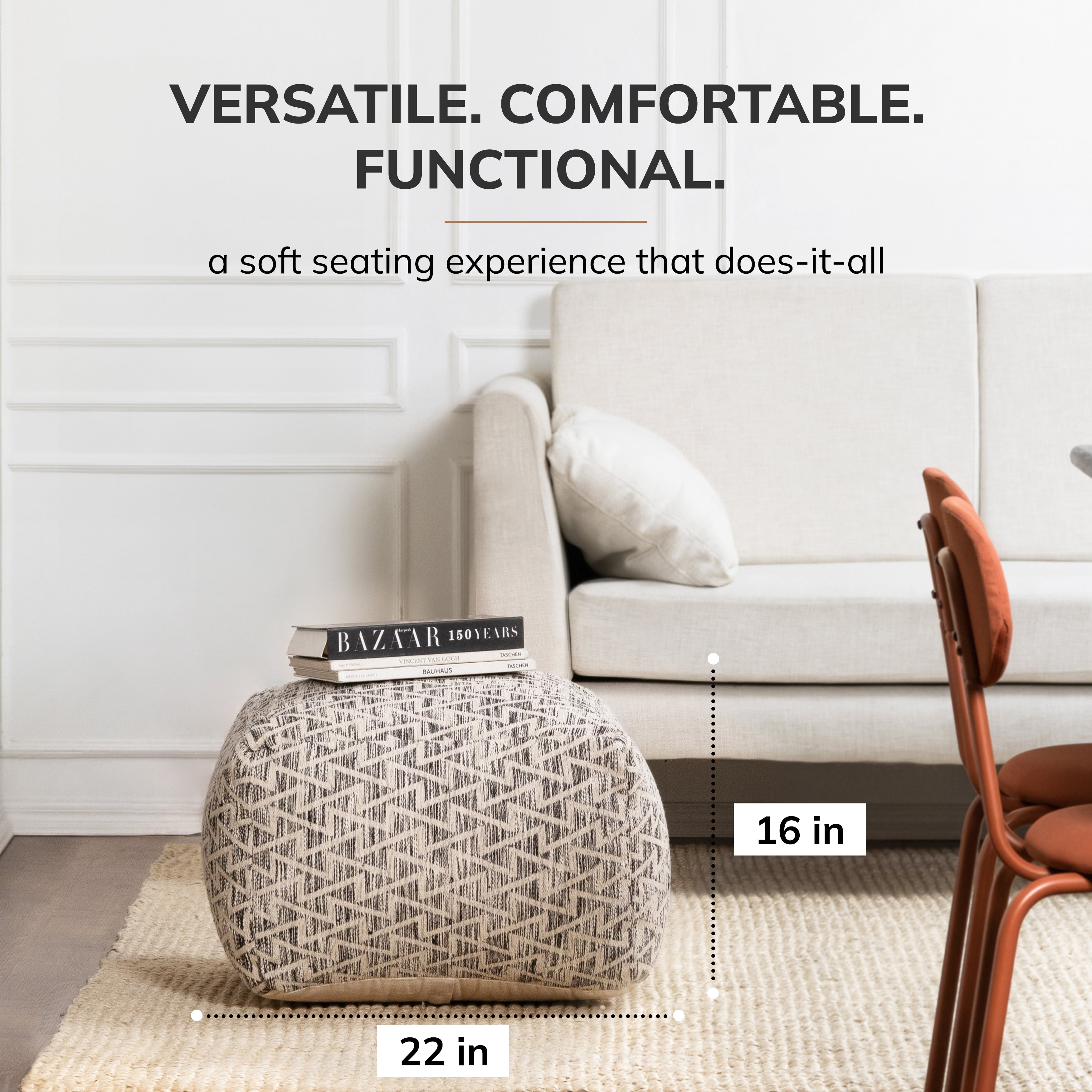 Jani Lafayette 22" Square Black Pouf Ottoman
