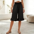 thumbnail image 6 of Cotton Linen Ruffle Hem Culottes for Women 2026 Casual Lightweight Shorts Smocked Waist Wide Leg Short Pants Black L, 6 of 7