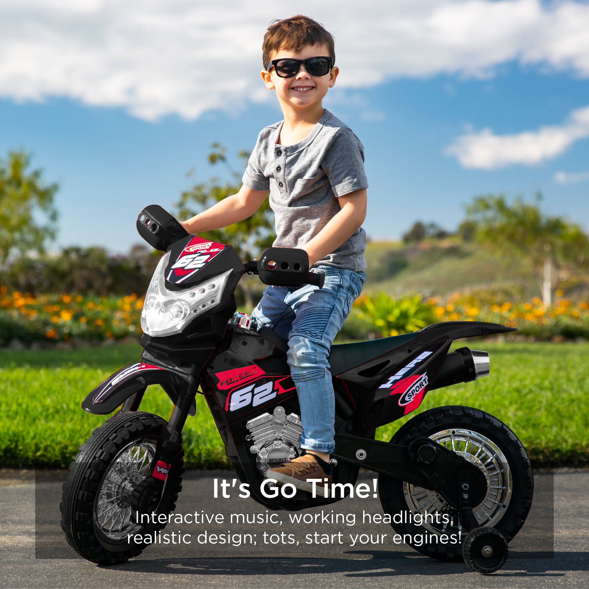 Best Choice Products 6V Kids Electric Battery Powered Ride On Motorcycle w/ Training Wheels, Lights, Music - Black