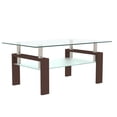 thumbnail image 6 of Glass Coffee Table with Lower Shelf, Holaki Modern Rectangular Tempered Glass Center Table with Metal Legs for Living Room, Walnut, 6 of 8