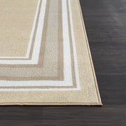 Beverly Rug Indoor Bordered Area Rugs, Non Slip Rubber Backing Modern Living Room Area Rug, Beige, 5x7