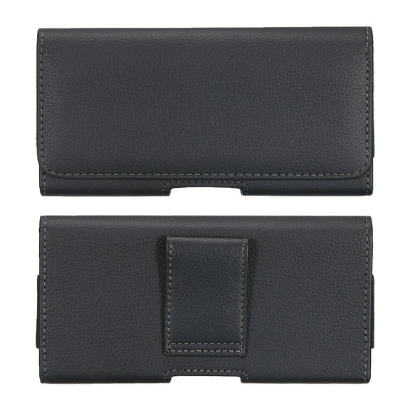 Phone Belt Holder Case for 6.3-6.6" Cell Phones, Horizontal Leather Phone Belt Pouch, Black