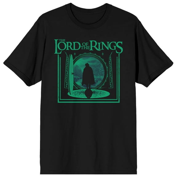 Lord Of The Rings Hobbit & Logo Adult Black Crew Neck Short Sleeve T-shirt - Medium