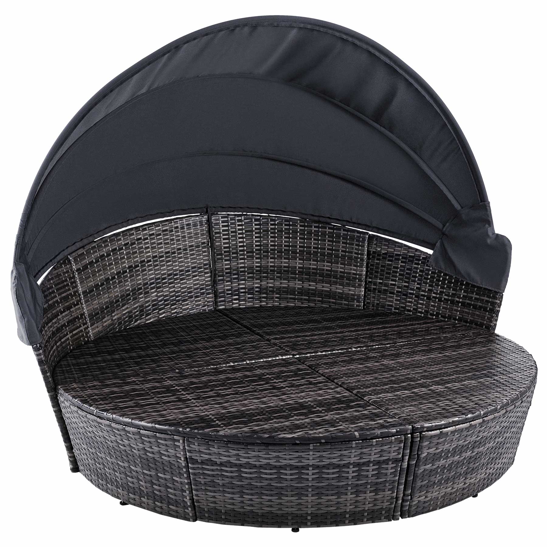 Bestco Outdoor Daybed w Retractable Canopy 4 Piece, Outdoor Sectional Sofa Set with Rattan Daybed or 4 Chairs, Retractable Canopy, Pillows, Water-Resistant Cover, Gray