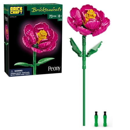 Brickcraft Bricktanicals Peony Building Kit (73- Plastic Piece Set), Artificial Flower Craft, DIY Building Kit, Spring Decor, Gift for Him & Her