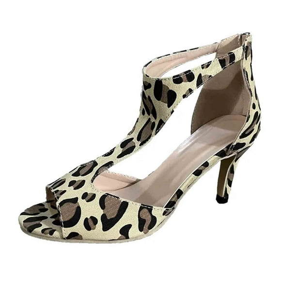 Rinsvye Women's foreign Trade Leopard Womens Slip on Sandals Print Sandalssimple Back Zipper Size 12 Womens Sandals Large Side Empty Roman Saltwater Sandals Women Sandals
