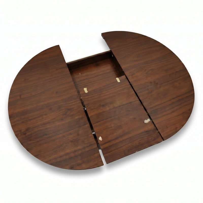 43"-59" Extendable Round-to-Oval Dining Table for 4-6 with Flip-Up Leaf, Kitchen Accent Dinner Table with Storage Shelf