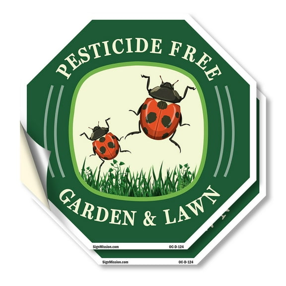 Pesticide Free Garden & Lawn (2 Pack) 4 inch X 4 inch Octagon Vinyl Label Decal Sticker Weather Resistant, UV Protected for Workplace, Private Property, and Construction Site, Made in