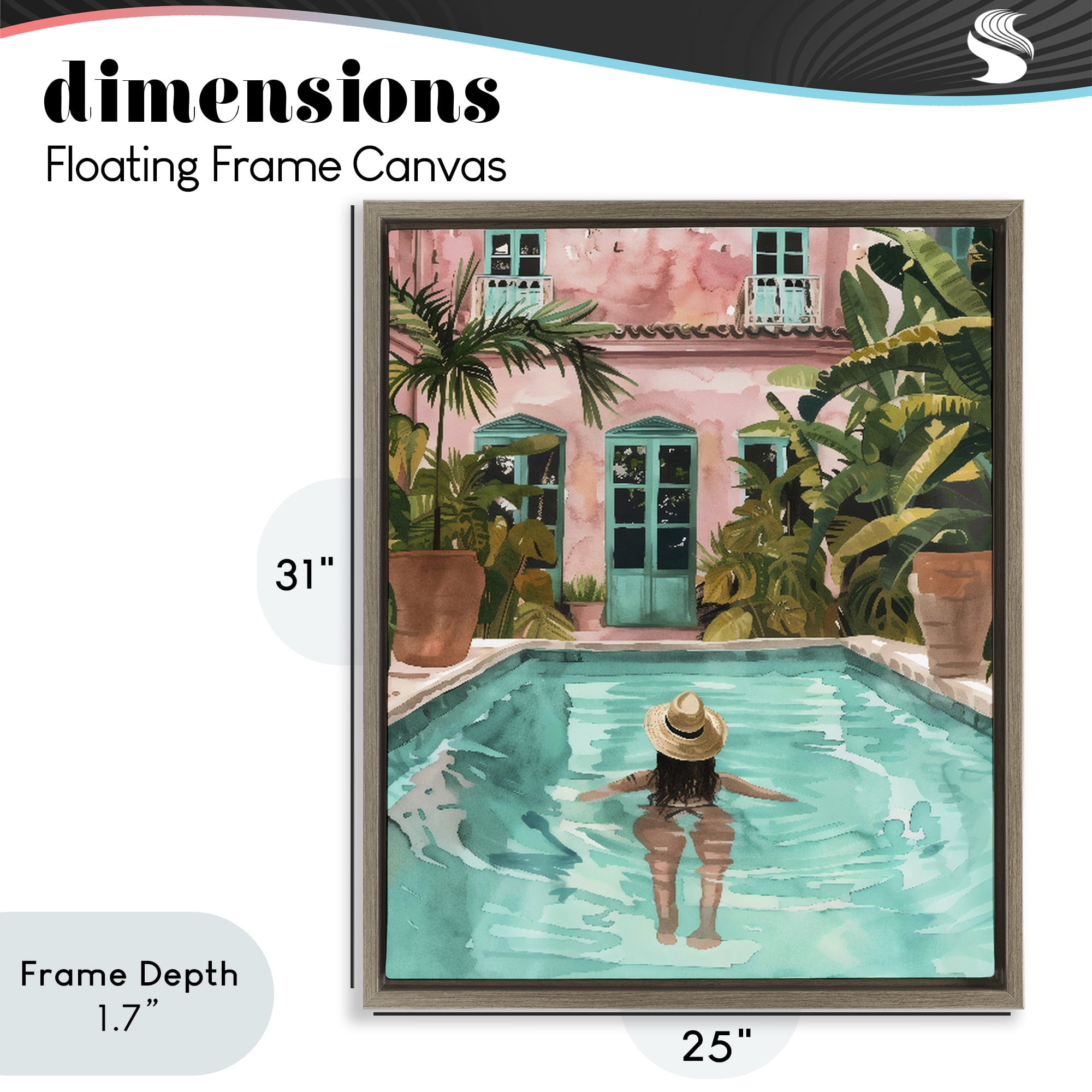 Stupell Industries Girl Swimming In Pool Brown Framed Floater Canvas Wall Art, design by The Prints Vibe