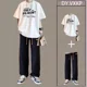 thumbnail image 2 of Conjunto de pantalones deportivos negros para hombre, camiseta blanca para hombre, pantalones, ropa caqui, corte entallado de primera calidad, novedad en camisetas y tops, 2 of 5