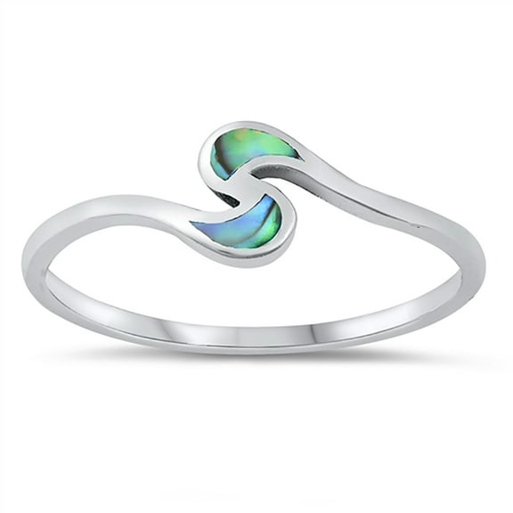 Simulated Abalone Twisted Double Crescent Ring Sterling Silver Size 5