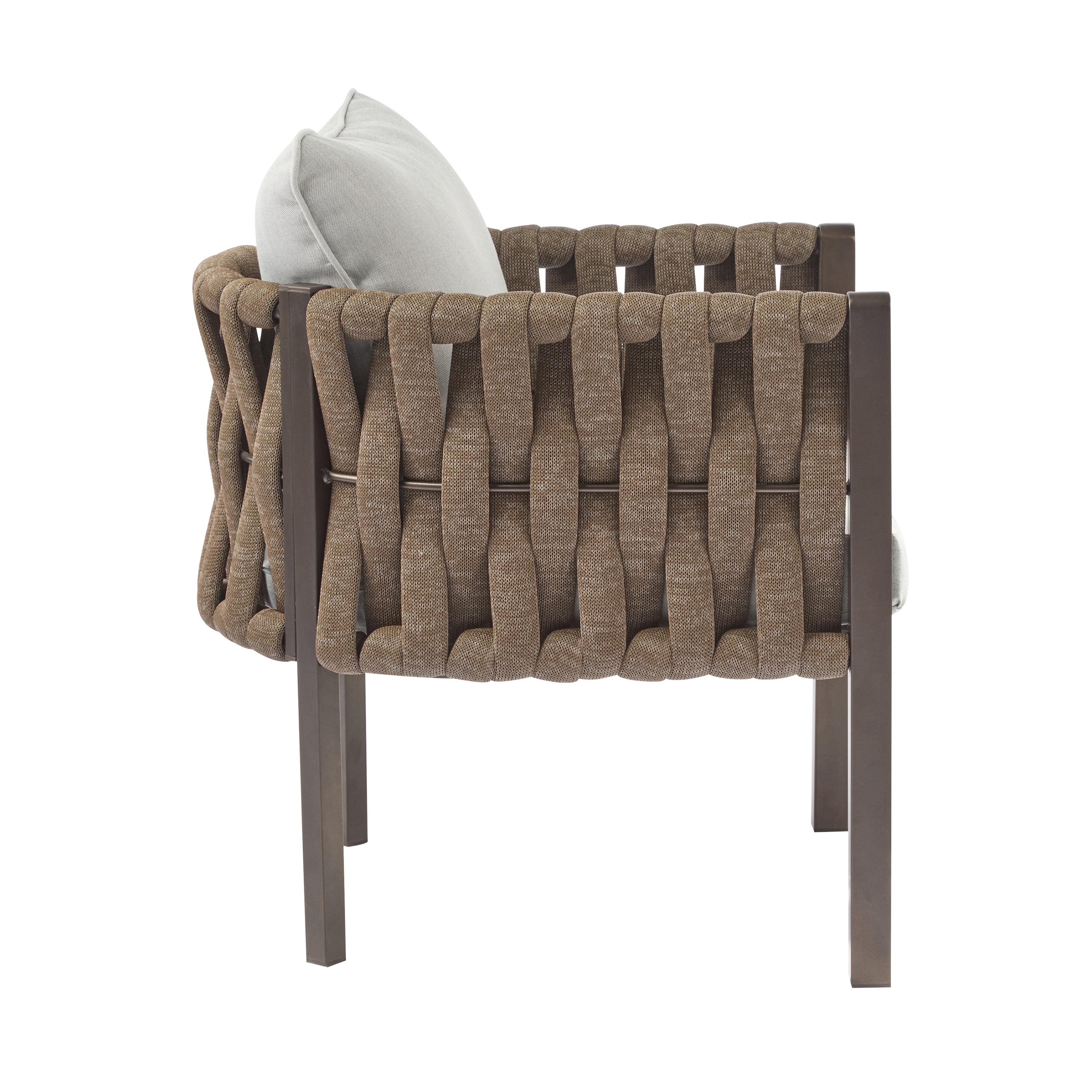 Outdoor Metal Patio Club Chair Set of 2, Patio Furniture Arm Chair with Cushion for Porch Garden, Brown and Light Grey
