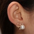 thumbnail image 4 of Christmas Pearl Deer Antler Earrings Holiday Studs 2X1.8cm Women's Festive Jewelry, 4 of 6
