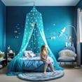thumbnail image 2 of Blue Canopy for Girls Bed with Pre-Glued Glow in The Dark Stars - Princess Mosquito Net Room Decor - Kids & Baby Bedroom Tent with Galaxy Lights - 1 Opening Canopy Bed & Hanging Kit Included, 2 of 12