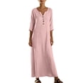 thumbnail image 2 of TAGOLD Womens Short Sleeve V-Neck Dress Solid Color Button Loose Maxi Dress Casual Daily Summer, 2 of 5