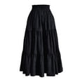 thumbnail image 4 of Yucgh Women's Denim Print Pleated Midi Skirt with Bow, Retro Casual Long Skirt, Flowy Bohemian Skirt with Elastic Waist,Black,L, 4 of 7