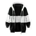 thumbnail image 4 of adviicd Fuzzy Fleece Jackets for Women Plus Size Hoodies Fall Winter Coats Color Block Patchwork Coat with Pockets (White, XL), 4 of 5