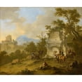 thumbnail image 2 of Franz de Paula Ferg 17x15 Gold Ornate Wood Frame and Double Matted Museum Art Print Titled - Landscape with Tomb and Horsemen II, 2 of 4
